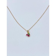 Elen Mücevher 925 Ayar Gümüş Tektaş Kırmızı Kiraz Rose Gold Kolye