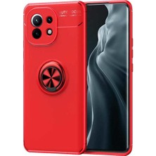 Case 4u Xiaomi Mi 11 Kılıf Autofocus Shockprof Ravel Yüzüklü Standlı Slikon Kapak Kırmızı