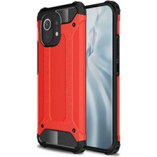 Case 4u Xiaomi Mi 11 Kılıf Military Armor Çift Katmanlı Crash Silikon Kılıf Kırmızı