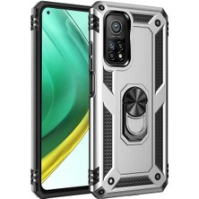 Case 4u Xiaomi Mi 10T Pro 5g Kılıf Çift Katmanlı Yüzüklü Manyetik Vega Kapak Gümüş