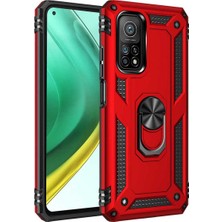 Case 4u Xiaomi Mi 10T 5g Kılıf Çift Katmanlı Yüzüklü Manyetik Vega Kapak Kırmızı