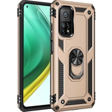 Case 4u Xiaomi Mi 10T 5g Kılıf Çift Katmanlı Yüzüklü Manyetik Vega Kapak Altın