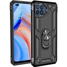 Case 4u Oppo Reno 4 Lite Kılıf Çift Katmanlı Yüzüklü Manyetik Vega Kapak Siyah