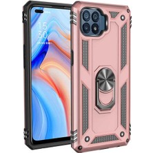 Case 4u Oppo Reno 4 Lite Kılıf Çift Katmanlı Yüzüklü Manyetik Vega Kapak Rose Gold