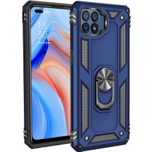 Case 4u Oppo Reno 4 Lite Kılıf Çift Katmanlı Yüzüklü Manyetik Vega Kapak Lacivert