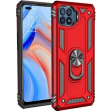 Case 4u Oppo Reno 4 Lite Kılıf Çift Katmanlı Yüzüklü Manyetik Vega Kapak Kırmızı