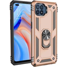 Case 4u Oppo Reno 4 Lite Kılıf Çift Katmanlı Yüzüklü Manyetik Vega Kapak Altın