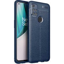 Case 4u Oneplus Nord N10 5g Kılıf Rugan Armor Deri Görünümlü Yüksek Kalite Silikon Niss Lacivert