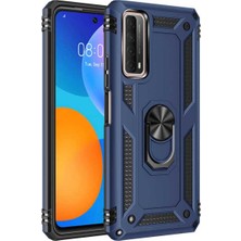 Case 4u Huawei P Smart 2021 Kılıf Çift Katmanlı Yüzüklü Manyetik Vega Kapak Lacivert