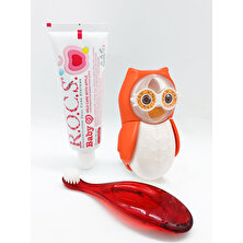 Rocs Baby Owl Bakım Seti - Bebek Diş Macunu + Diş Fırçası + Flipper Baykuş Saklama Kabı