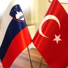 Fors Bayrak Slovenya-Türkiye Masa Bayrağı Krom Direkli Ikili Bayrak