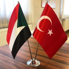Fors Bayrak Sudan-Türkiye Masa Bayrağı Krom Direkli Ikili Bayrak