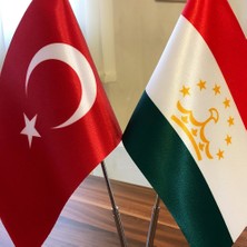 Fors Bayrak Tacikistan-Türkiye Masa Bayrağı Krom Direkli Ikili Bayrak