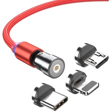 Ally 540 Dönebilen Mıknatıslı USB Şarj Kablosu 3 Başlık（Lightning + Type-C + Micro 1 mt AL-33572