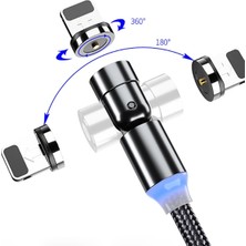 Ally 540 Dönebilen Mıknatıslı USB Şarj Kablosu 3 Başlık（Lightning + Type-C + Micro 2 mt AL-33573