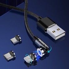 Floveme 540 Dönebilen Mıknatıslı USB Şarj Kablosu 3 Başlık（Lightning + Type-C + Micro 1 mt AL-33617