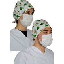FRM Doktor Hemşire Aşçı Bonesi , Genel Kullanım Çalışma Bonesi %100 Pamuk , Maske için Düğme ve Terbantlı , B MODEL AVAKADO