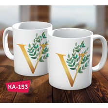 Biz Dijital V Harf Baskılı Gold Hediyelik Kahve Kupa Bardak