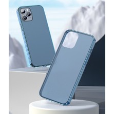 Baseus Frosted Serisi Apple Apple iPhone 12 - Apple iPhone 12 Pro 6.1 Kenarları Silikon Çerçeveli Buzlu Cam Kılıf-Mavi