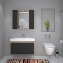 Denko Mostar 90 cm Mdf Siyah Lake Banyo Dolabı Takımı