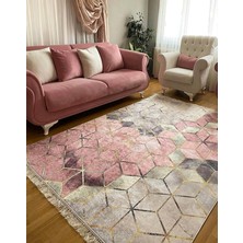 STY Home Küp Kaymaztabanlı Yıkanabilir Halı Kilim Yolluk Dijital Baskı Pembe