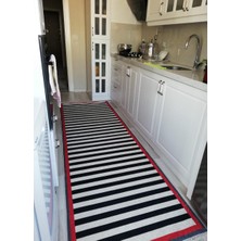 STY Home Çizgi Çerçeve Kaymaztabanlı Yıkanabilir Halı Kilim Yolluk Dijital Baskı Siyah Gri Beyeaz Krmızı