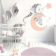 Sticker Sepetim Sevimli Gri Pijamalı Yavru Fil ve Yıldızlar Çocuk Odası Duvar Sticker