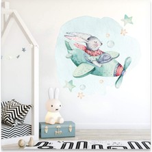 Sticker Sepetim Sevimli Pilot Tavşan Çocuk Odası Duvar Sticker