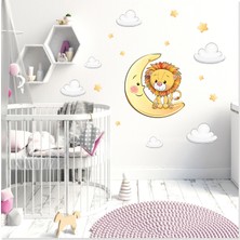 Sticker Sepetim Sevimli Aslan ve Ay Yıldızlar ve Bulutlar Çocuk Odası Duvar Sticker