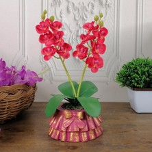 Nettenevime Beton Saksılı Yapay Orkide Pileli Etek Saksılı Kırmızı Mini Yapay Orkide