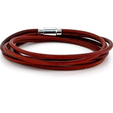 Solfera Taba Kahve Sarma  Deri Mıknatıslı Erkek Bileklik M003J