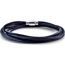 Solfera Lacivert  Deri Sarma Mıknatıslı Erkek Bileklik M003P