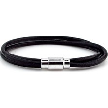 Solfera Siyah  Deri 3 Sıralı Manyetik Klips Erkek Bileklik M004A