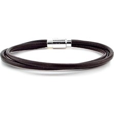 Solfera Kahverengi  Deri 3 Sıralı Manyetik Klips Erkek Bileklik M004E