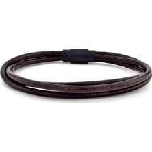 Solfera Kahverengi  Deri 3 Sıra Mıknatıslı Erkek Bileklik M004F