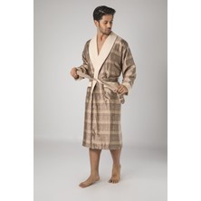 Nuşa Kareli Saten Içi Bukle  Bambu  Cotton  Erkek Bornoz