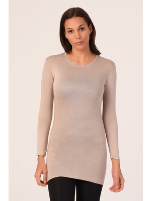 Disentis Modest Yuvarlak Yaka Uzun Kollu Viskon Uzun Vizon Body