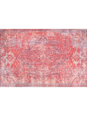 Artloop Blues Şönil Dokuma Pamuk Polyester Kırmızı Halı Al 269