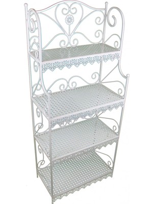 Naz Tasarım Ferforje 4 Katlı Üçgen Dantel Detaylı Çok Amaçlı Raf Beyaz