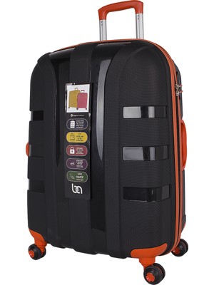 Bagacar Iv Sert Silikon Kırılmaz Büyük Boy Valiz Turuncu Siyah