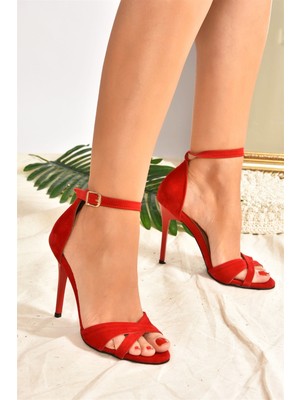 Fox Shoes Kırmızı Süet Kadın Topuklu Ayakkabı 7749113702