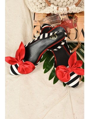 Fox Shoes Siyah/beyaz/kırmızı Kumaş Kadın Babet H726809004