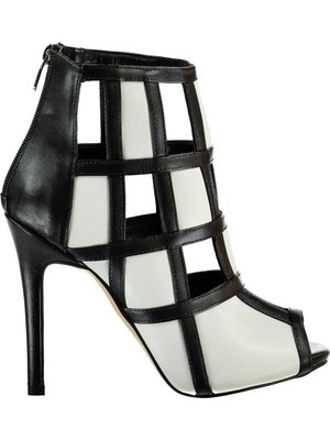 Fox Shoes Siyah Beyaz Kadın Topuklu Ayakkabı B372274909