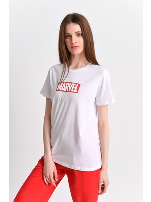 Cotton Mood 9282821 Süprem Baskılı Kısa Kol T-Shirt Beyazkırmızı