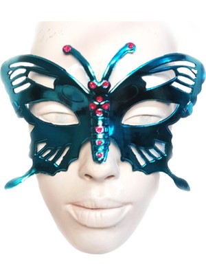 Event Party Store Maske Kelebek Mavi Metalik