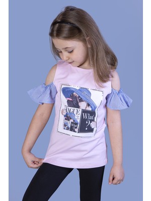 Toontoy Kız Çocuk Şapkası Garnili Köpek Baskılı T-Shirt