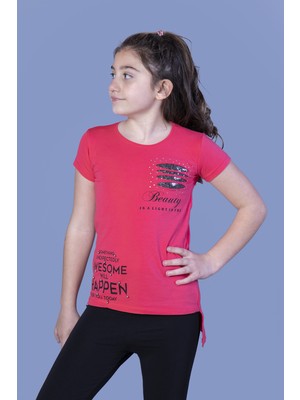 Toontoy  Kız Çocuk T-Shirt Gçğsü Lazer Kesim Taşlı N.Çiçeği 8 Yaş K-127