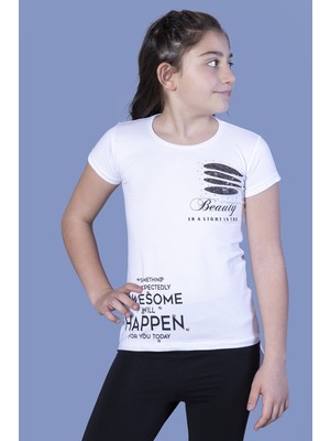 Toontoy  Kız Çocuk T-Shirt Göğsü Lazer Kesim Taşlı