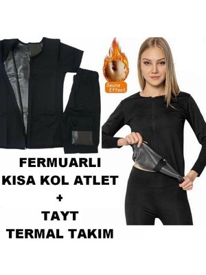 Sweet Sweat Termal Sauna Termal Sauna 3 Lü Takım ( Fermuarlı Yarım Kol Atlet + Kolsuz Atlet +Tayt ) Polymer Kumaş Termal Terleme Takımı