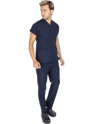 Vehbi Erkek Doktor Hemşire Forması Scrubs Likralı Esnek Kumaş Hastane Nöbet Takımı (Zarf Yaka Yarasa Kol)